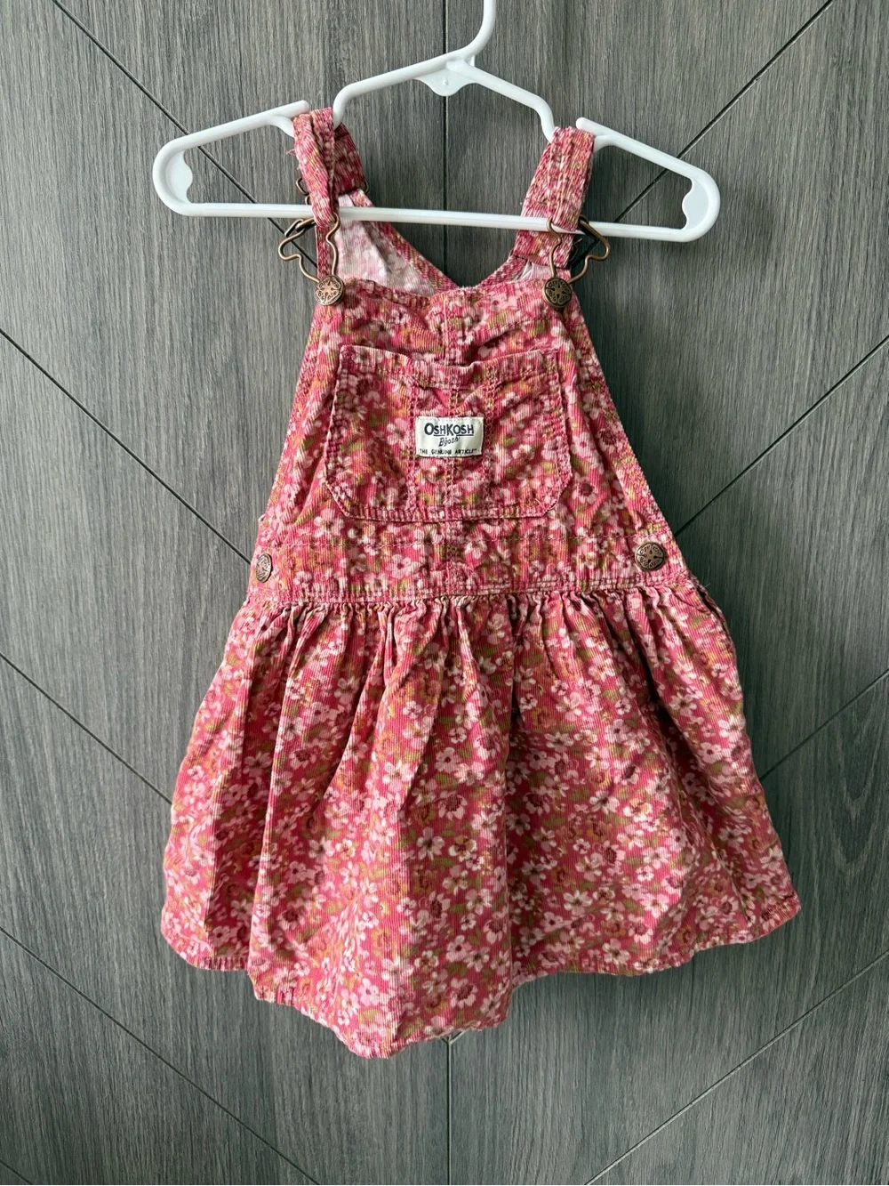 OshKosh B’gosh Pink Corduroy Floral Overall Dress
